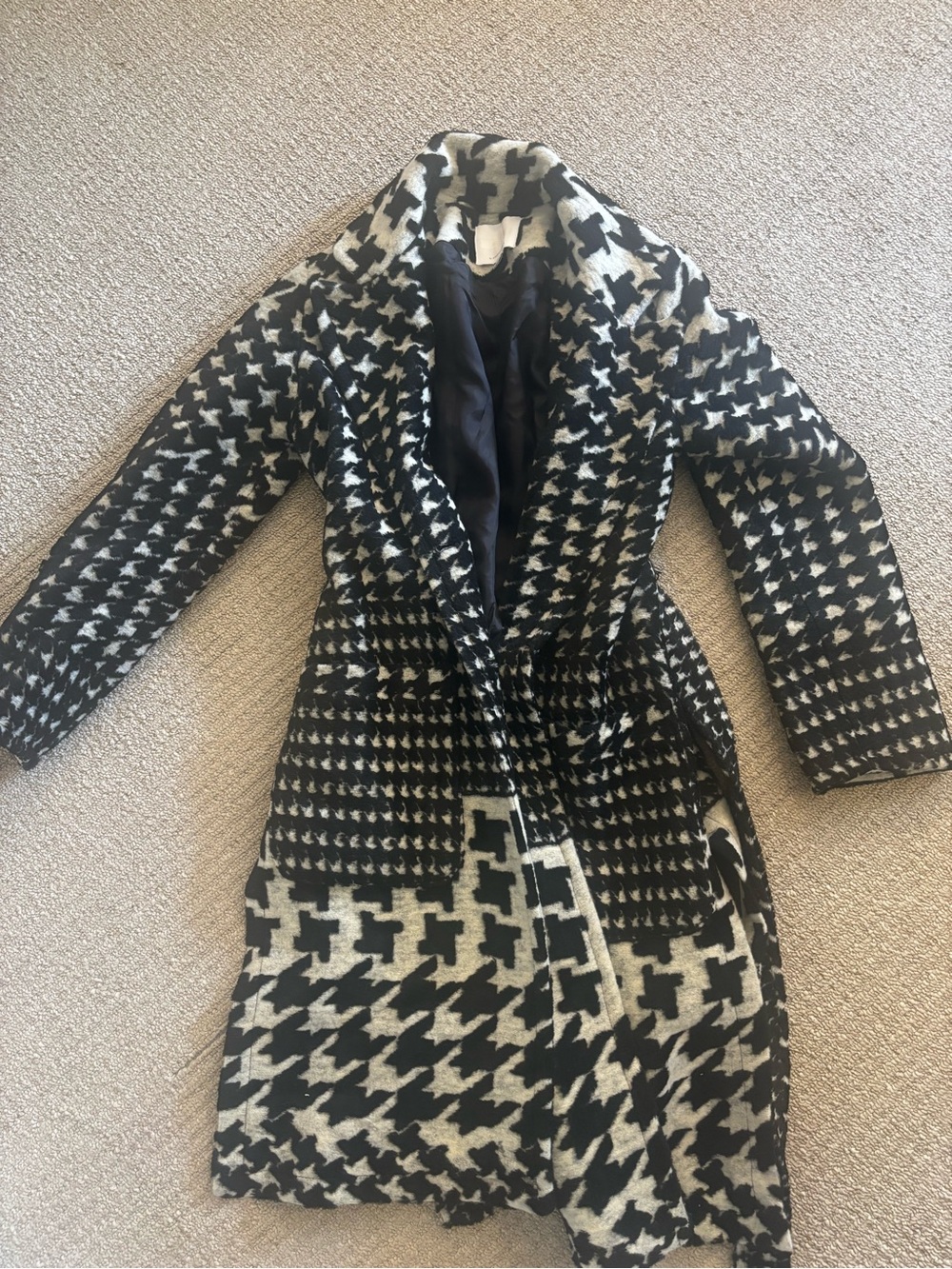 Anthropologie Womens Black & White Houndstooth Long Coat